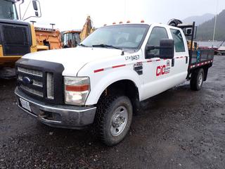 2008 Ford F350 Super Duty XL Crew Cab Flat Deck Pickup Truck C/w 5.4L Gas Engine, 8-Cylinder, A/T, 4x4, Venture 9ft5in Steel Deck, Led Deck Lights, Flasher, Water Tank w/ Honda WX15T 4-Stroke Pump And Hose Reel And  Motorola XPR 4550 CB Radio. Showing 150,569kms. VIN 1FDSW35508EA99457