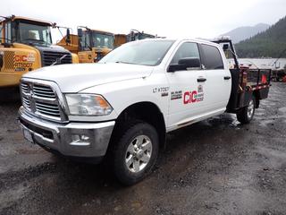 2014 Dodge Ram 2500 Heavy Duty Crew Cab Flat Deck Pickup Truck C/w Hemi 5.7L, 8-Cylinder, A/T, 4X4, Dynamic MW 8ft 5in Steel Deck And Headache Rack, Flasher And Westeel 450L Fuel Tank, Sn 671903803 w/ G-Pro Pump Model Pro25-012. Showing 8030hrs, 167,211kms. VIN 3C6TR5JT5EG227087