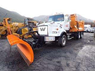 2010 Western Star 4900 T/A Plow Truck C/w Detroit Diesel Engine, Eaton Fuller Roadranger 13-Speed, Light Package, Front And Rear Flasher, Viking Cives Pro-line II Model PL1415LW Rear Box/Sander/Spreader, Sn 00593, Accucast Model 2000 Screen, 3-Speed Cab Control, Rear Drop Gate, Rollcover, 27,999kgg GVWR, 2019 Monroe 12ft Model MP41R12‐1SCT Front Blade, Sn 19-04-2537, 9ft Side Wing Blade, 315/80R22.5 Fronts And 11R22.5 Rears. Showing 7849hrs, 167,482kms. VIN 5KKHALCV6APAL1286