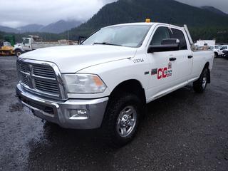 2012 Dodge Ram 2500 Heavy Duty SLT Crew Cab Pickup Truck C/w Hemi 5.7L, V8, 8-Cylinder, A/T, 4x4, Aluminum Headache Rack, Flasher And 285/70R17 Tires@ 70%. Showing 164,627kms. VIN 3C6TD5JT5CG298754