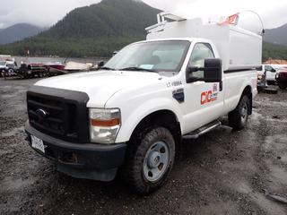 2008 Ford F350 Super Duty XL Pickup Truck C/w 5.4L Gas Engine, 8-Cylinder, A/T, 4x4, Rear 2008 Nortruck Model T-shed Steel Insert, Sn 2087N04 And Flasher. Showing 143,446kms. VIN 1FTWF31558EE59964