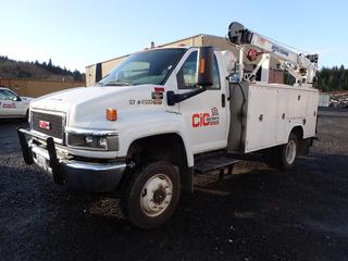 2007 GMC C5500 Mechanics/Picker/Service Truck C/w 4x4, Duramax 6.6L Diesel Engine, 8-Cylinder, Western Truck Body MFG. Rear Tool Deck, Sn WT2292, A/T, Auto Crane, Model 5005EH, 3-Stage Wireless, Sn 5005EH-0708-129, Led Deck Lights, Twin Manual Outriggers, Tool Trays, Miller Bobcat 250 Portable Welder, Sn MB490244H, Vehicle Mounted Air Compressor, Ramsey DCG24 Winch, Pilot CB Radio, Dual Rear Wheels, 245/70R19.5 Tires - All @ 80% And Steel Rims. Showing 158,983kms. VIN 1GDE5C3257F414500