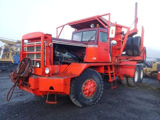 Hayes Model HDX Off Highway T/A Logging Truck C/w Detroit Diesel V12 Engine Sn 49984, Headache Rack, Single Bunk, Williams Power Brake Control, T/A Clark Booster Trailer Component, Part 131625 And 14.00 R25 Tires @ 70%. Showing 014,109 Miles, 9594hrs. *Note: Unable To Verify VIN*