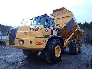 2009 John Deere 400D Articulated Dump Truck C/w 413hp, Allison Transmission, Heated Box, 29.3 Cubic Yards, Heaped Cap. And 29.5R25 Tires. Showing 9332hrs, 75,909kms. VIN DW400DT624455