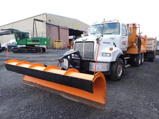 2010 Western Star 4900 T/A Plow Truck C/w 6x4 Drive, 12.8L Detroit Diesel Engine, 6-Cylinder, Eaton Fuller Roadranger 13-Speed, Light Package, Front And Rear Flasher, Viking Cives Pro-line Model PL1415LW Rear Box/Sander/Spreader, Accucast Model 2000 Screen, 3-Speed Cab Control, Rear Drop Gate, Rollcover, 27,999kg GVWR, 2019 Monroe 12ft Model MP41R12‐1SCT Front Blade, Sn 15-07-1159, 9ft Side Wing Blade, 315/80R22.5 Fronts And 11R22.5 Rears. Showing 6899hrs, 186,408kms. VIN 5KKHALCV2APAL4251