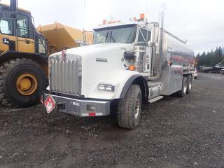 2015 Kenworth T800 T/A Fuel Truck C/w Paccar Mx‐13 485 Hp Diesel Engine, Eaton Fuller Road Ranger 16-speed, PTO, Chassis # 976854, Main Transmission RTLO18918B, Rear Axle D46‐170HP,  Ratio 4.10, Flashers, 2014 Oilmen's Truck Tank, Max. Payload 16,413 Kg., 18,000 L Capacity, 4-section, Sn 14-16917, Twin Reels, Twin Lectrocount LCR-II Meters, Twin Civacon Rom LI, Model 3202 Overfill Monitors, Pop-up Top Railing, 425/65R22.5 Fronts And 11R24.5 Aluminum Rears. Showing 72,892kms. VIN 1NKDLP0X1FJ976854