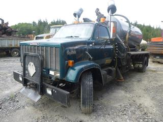 1984 GMC Topkick Sierra S/A Flat Deck Vacuum Truck C/w Eaton Fuller Road Ranger 16-speed Transmission, Deck Mounted Tank, Moro Vacuum Pump, Rear Deck Roll, Viva  700 Series Hiab 6-stage Crane, Twin Outriggers, 32,5000 GVWR, 11R22.5 Tires And Steel Rims. Showing 245,659kms. VIN 1GDM7D1Y4EV543429