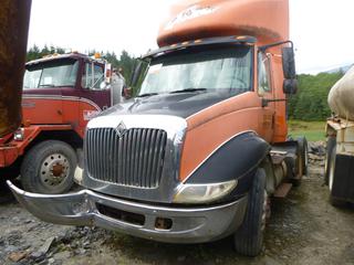 2003 International Model RF027 8600 T/A Truck Tractor C/w 6x4, 12l Cat Diesel Engine, Eaton Fuller Road Ranger Transmission, 46,500 GVWR And Shifting Hitch. VIN 1HSHXAXR53J053226 *Note: Missing Drivers Seat, Front Bumper Torn On Passenger Side*