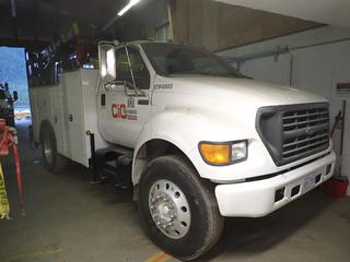 2000 Ford F750 Super Duty Service/Mechanics Crane Truck C/w Manual Transmission, IMT 5020 Truck Mounted Hydro Crane, Sn 50202K1105, Miller Trailblazer 302 Welder/Generator, Hose And Reel. Showing 209,116Miles. VIN 3FDXF75R1YMA44865