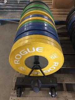 Rogue Horizontal Plate Rack c/w Assorted Weight Plates.