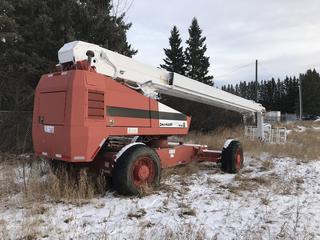 Selling Off-Site -  1996 Snorkel Pro-100 4x4 Boom Lift c/w Diesel, 8'x3' Platform, 100' Boom, Power To Platform, 15-22.5 Tires, S/N 9638161096. Located at Sundre, AB., Viewing By Appointment Contact Graham to Arrange Viewing 403-968-7697.