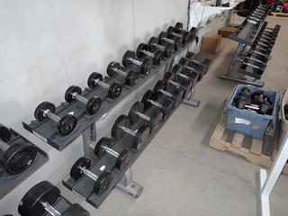 Life Fitness 2-Tier Dumbbell Rack c/w Assorted 7.5lb-70lb Dumbbells.