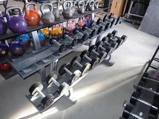 Life Fitness 2-Tier Dumbbell Rack c/w Assorted 5lb-75lb Dumbbells.