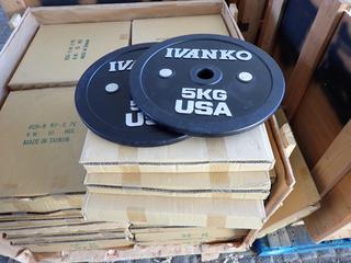 (4) Boxes of Ivanko OCB Calibrated 5kg Bumper Plates (2 Per Box), New.