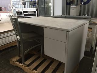 Desk with File Cabinet 48"W x 30"D x 29"H c/w Metal Chair.