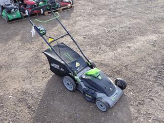 Earthwise Battery Powered Lawn Mower c/w Battery. *No Charger & Requires Repair*.