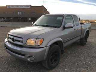 2003 Toyota Tundra TRD 4x4 Extended Cab P/U c/w 4.7L V8, Auto, A/C, Roll-N-Lock Box Cover, Spray On Box Liner, Showing 310,864 Kms, VIN 5TBBT44153S394163