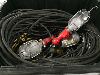 Tote Containing Extension Cords and Trouble Lights.