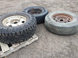 (1) Goodyear Wrangler Tire LT 285/75 R16 126/124P, (2) Goodyear Wrangler Tire P 265/70 R17 3R c/w Rim.