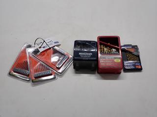 (3) New 10pc Black & Decker Drill Bit Sets, (2) Used Mastercraft Drill Bit Sets & Drill & Used Drill Bit Set.