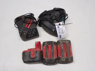 Bosch 18-36V Charger, 7.2-24V Charger, (2) 36V Batteries & (1) 24V Battery.