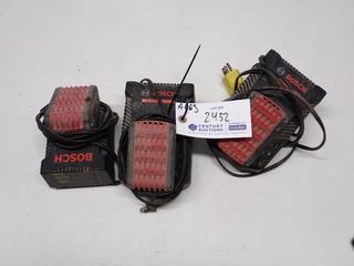 (3) Bosch Battery Charger & (3) 18V Batteries.