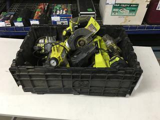 Quantity of Assorted Ryobi Cordless Tools, Batteries and Chargers.