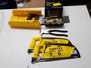 Stanley Clamping Miter Box c/w Saw & (2) Stanley Solid Frame Hacksaws.