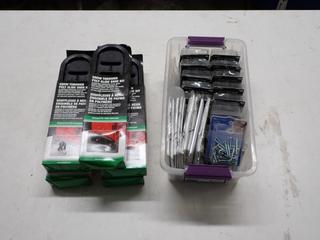 (5) Snow Thrower Poly Slide Shoe Kits & Bin of Assorted Spring Toggle Bolts, Screws, Etc.