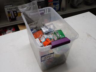 Bin of Assorted Screws, Hair Pins & Hex Nuts.