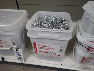 50lb Container of 2" Barbed Fence Staples.