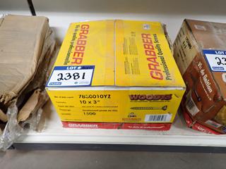 Box of Grabber 10x3 Flat Head #2 Square Recess Yellow Zinc Coated Screws.