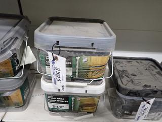 (1) 30lb Container of 3" Galvanized Spiral Nails & (1) 2-1/2" Bright Spiral Interior Nails.