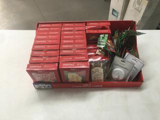 Quantity of Approx. (21) Boxes of Assorted Christmas Chards, Decorations, Magnet Wreath Hangers & Golf Bags.