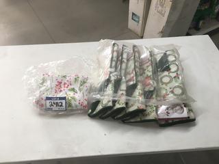 (6) Holiday Microfiber Dish Drying Mats, 15"x20" & (1) Color Your Home Foil Print Fabric Table Cloth 52"x70".