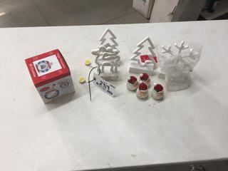 (4) Danson Decor Light-Up Decorations, (1) Mr. Christmas Magic Ornament &\ (2) Set of 2 Salt & Pepper Shakers.
