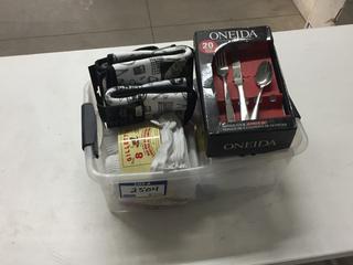 Oneida Flatware Set, Missing Pieces & Assorted Kitchen Towels.