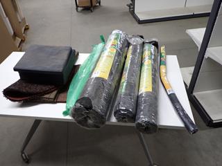 (4) Assorted Lengths of Weed Barrier, Roll of Light Poly & Outdoor Decor.