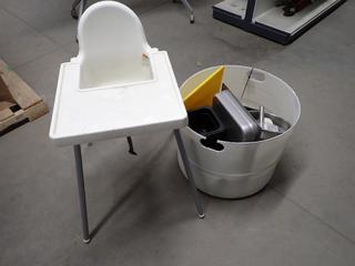 Quantity of Assorted Kitchen Supplies & (1) High Chair.