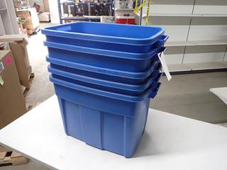 (5) Rubbermaid Roughneck 68L Totes, No Lids.