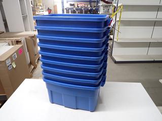 (9) Rubbermaid Roughneck 53L Totes, No Lids.