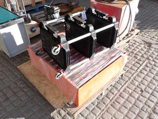 Metal Nut and Bolt Rack 35 1/2"W x 42"H x 12 1/4"D and Equipment Cart.