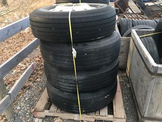 (4) Michelin Pilot XZA Trailer Tires 315/80 R22.5 c/w Rims.