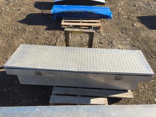Diamond Plated Tool Box, Approximately 20" x 70" x 12" and Small Dolly.