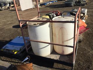 Metal Safety Basket with Door 3' x 4' x 4' c/w (2) Empty Plastic Barrels.