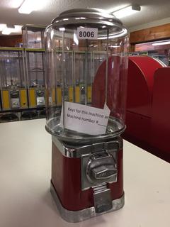 Northern Beaver Gumball Machine (Red). Approximately 18"H x 7"L. *Note: Keys For This Machine Are In Office