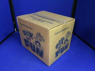 (3) Boxes of Concord Confections "Box of Fun" Candies. Splat Jawbreakers Candy Centers, Wheelies Sour Bubble Gum, Rascals Fruit Candy - Coated. Box is 9 1/2" x 12". Unknown Quantity.