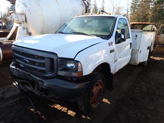 2004 Ford F550, w/ Knapheide Model 6143D5460J, SN 072709-2004S, Service Truck Body, Partial Auto Crane Component, Grease, Hyd. Oil And Motor Oil Hose And Reels, Power Stroke V8 Turbo Diesel Engine, 225/70R19.5 Tires, VIN 1FDAF57PX4ED29621, *Note: Parts Only Unit* **Buyer Responsible For Load Out**