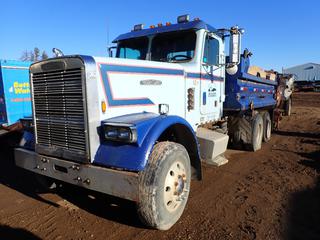 1987 Freightliner Dump Truck, CAT Diesel Engine, T/A, Eaton Fuller 15-Speed Manual Transmission, A/R Suspension, PTO And 11R22.5 Tires, Fronts @ 50%, Rears @ 60%, Showing 726,752 KMs, 5,619 Hrs. *Note: No Visible VIN, Salvage Unit* **Buyer Responsible For Load Out**