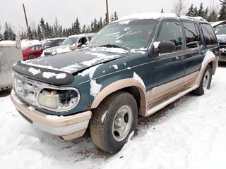 1996 Ford Explorer XLT Control Trac 4WD SUV, 4.0L EFI Gas Engine, Auto Trans., 265/70R16 Tires, Showing 303,890 KMS, VIN 1FMDU34X2TZA52143, *Note: No Key, Running Condition Unknown* **Buyer Responsible For Load Out**